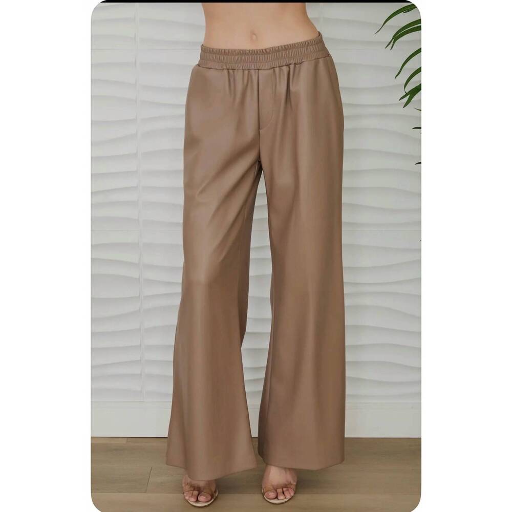 NEW MILIO MILANO vegan leather elastic waist wide leg pant in mocha brown